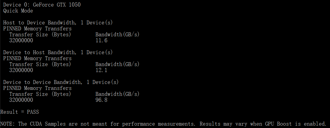 bandwidthTest结果